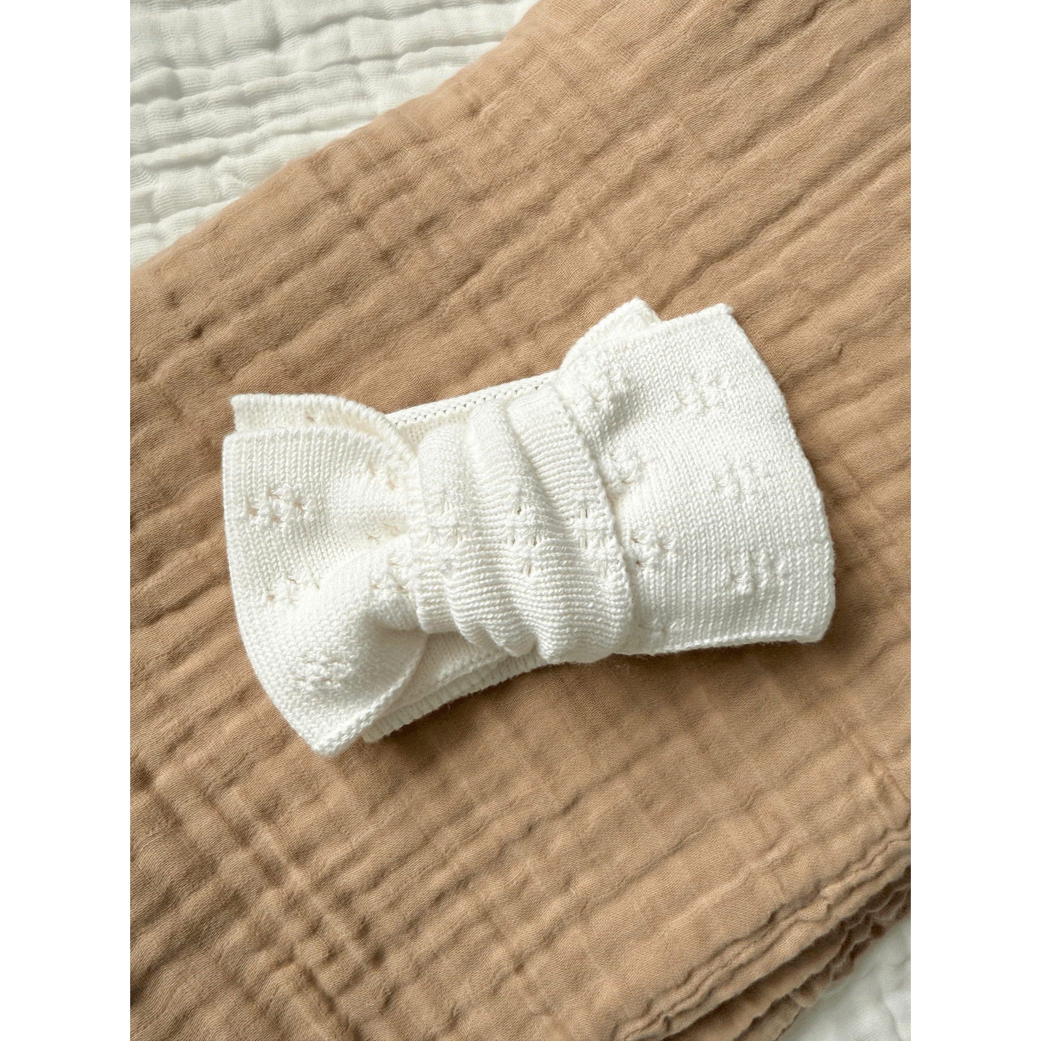 White Organic Cotton Pointelle Oversized Bow Baby Headband