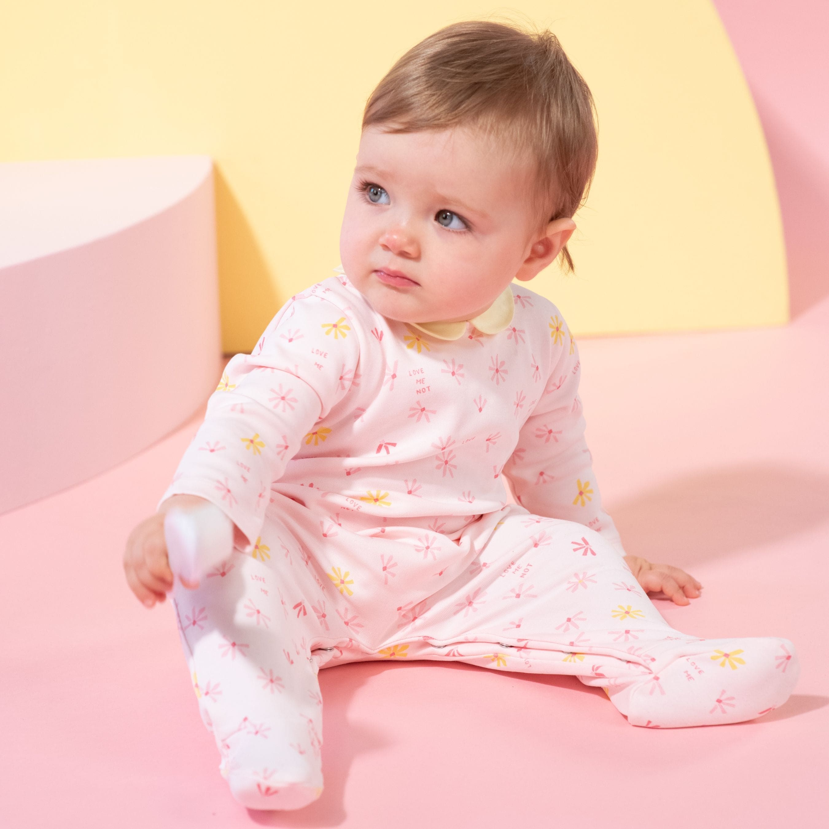 Girls Pink & Yellow Print Cotton All-in-One