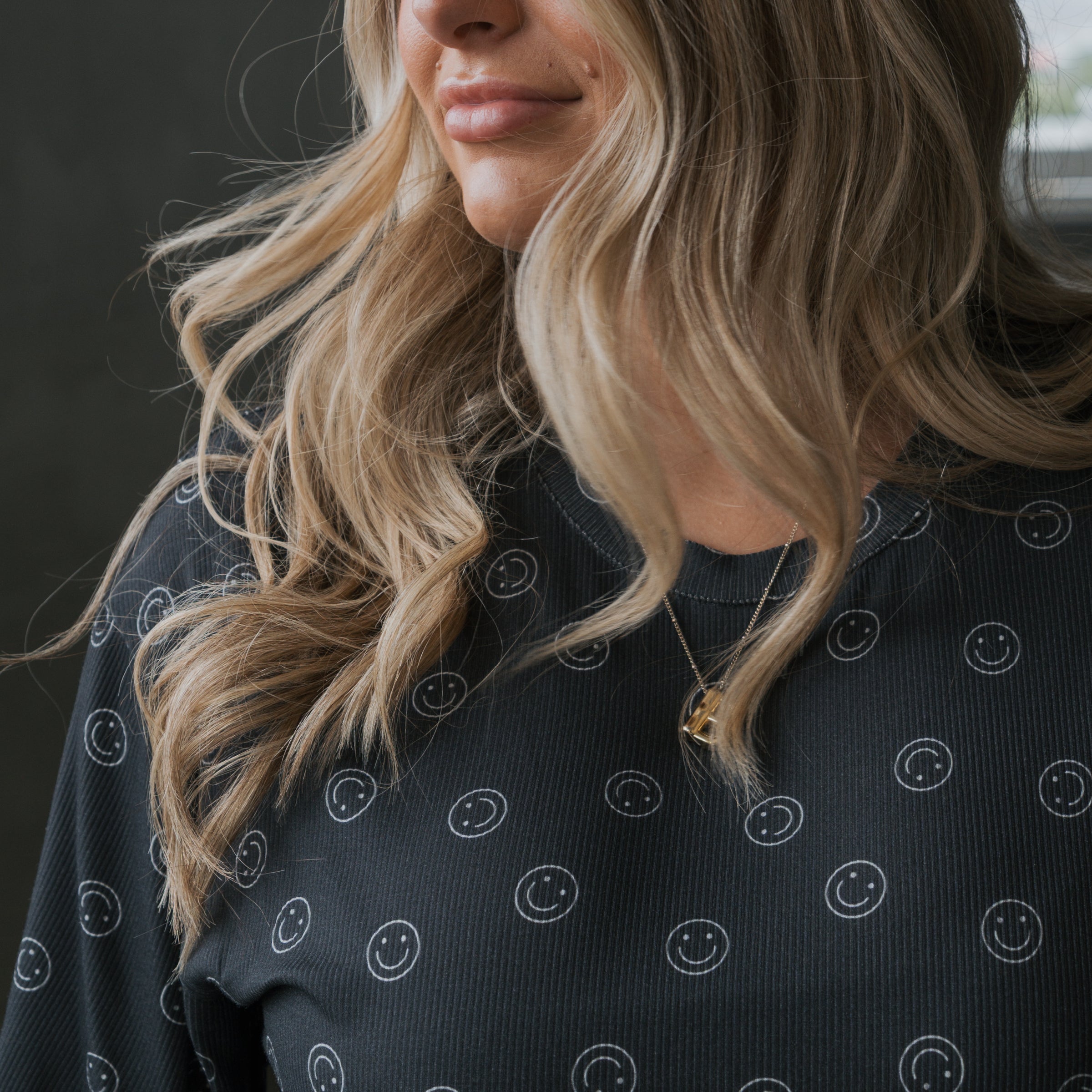Women's Boxy Tee Lounge Set | Smiley Ribbed