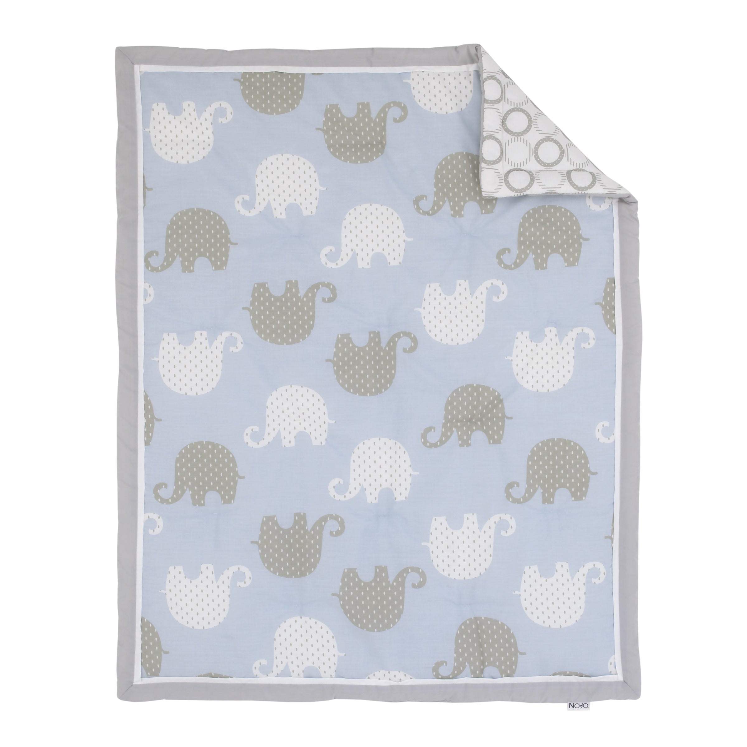 NoJo Dreamer Elephant Blue, Grey 8 Piece Nursery Crib Bedding Set