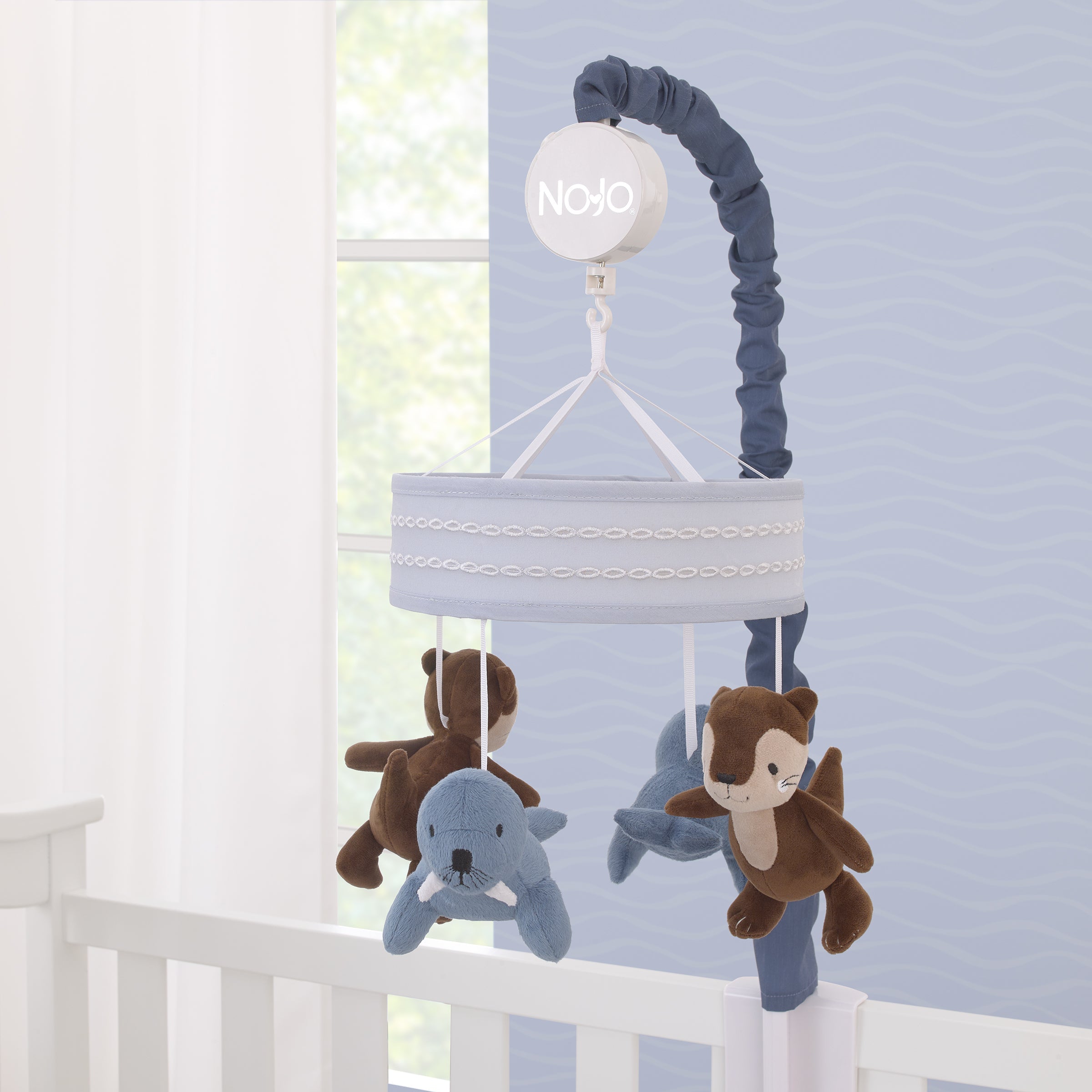 Arctic Adventure Light Blue and Brown Walrus and Sea Otter Plush Carousel Style Musical Mobile