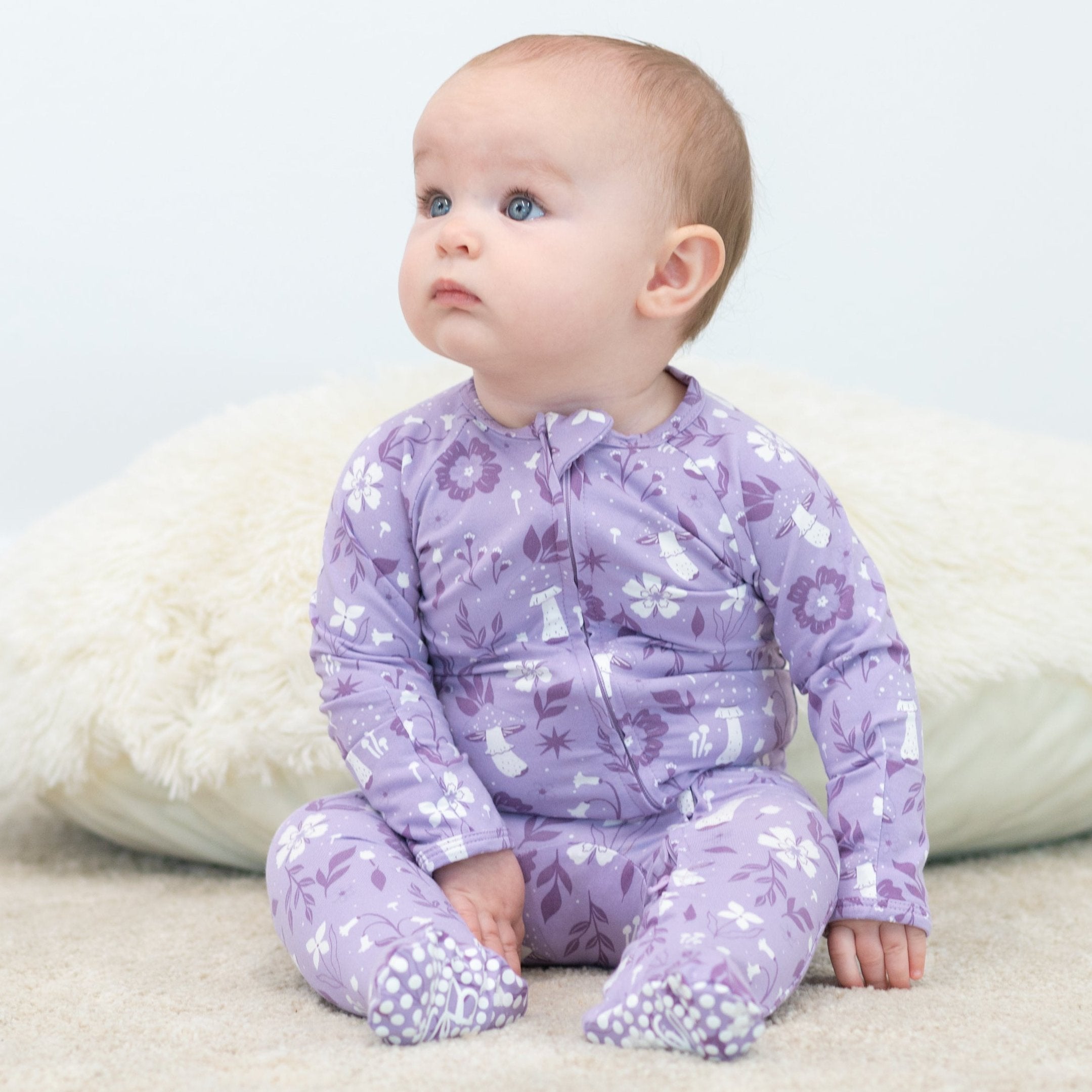 Mushroom Floral Zipper Footie