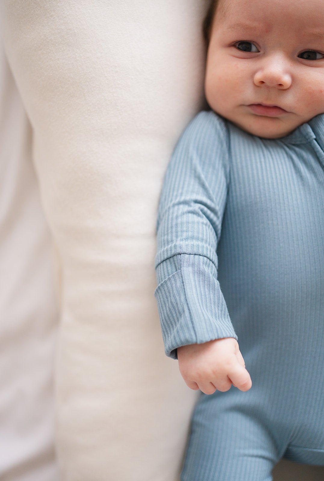Arona Blue Ribbed Baby Pajamas | Zipper Romper