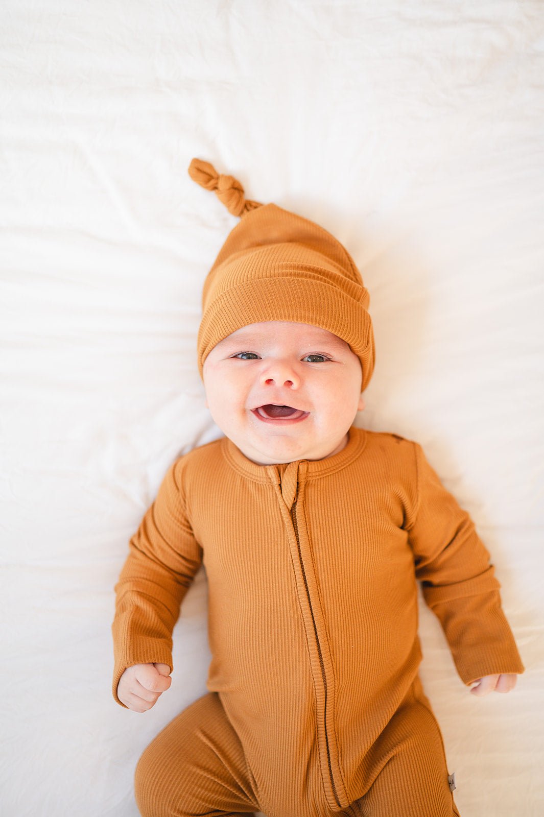Caramel Ribbed Baby Pajamas | Zipper Romper