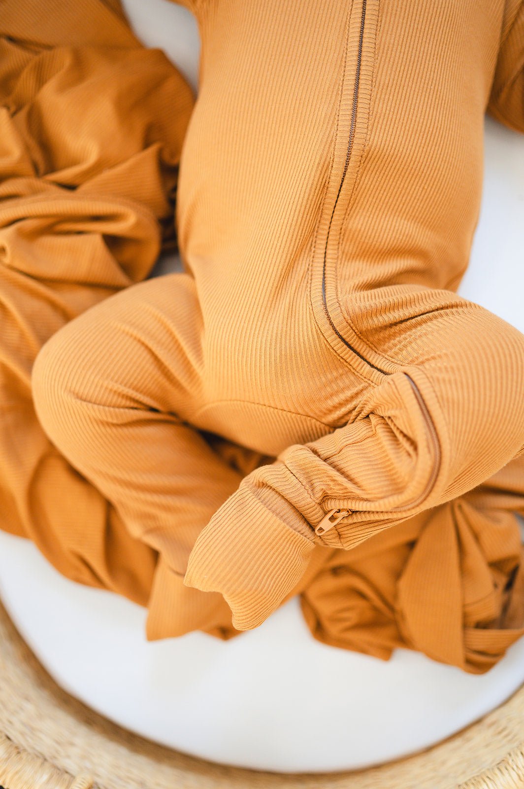 Caramel Ribbed Baby Pajamas | Zipper Romper